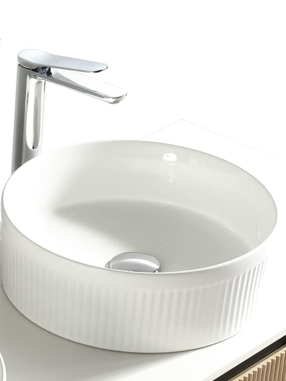 Flauto fluted round countertop basin with tap