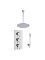 Load image into Gallery viewer, 3 Handle Twin Outlet Round Twin Ceiling Kit
