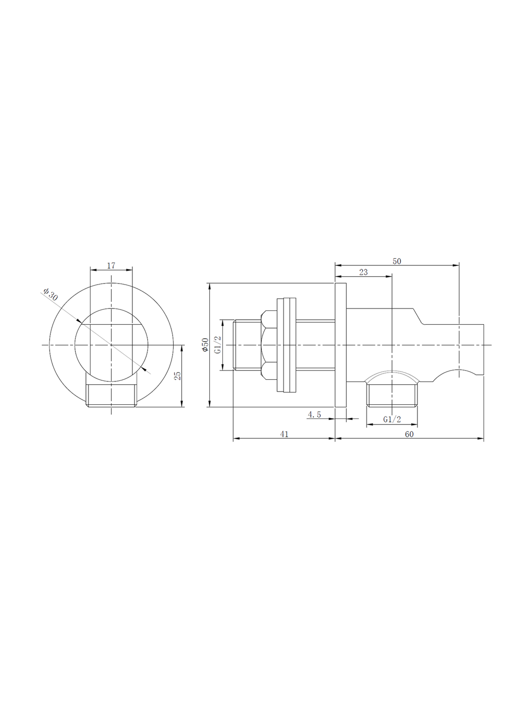 Brass Shower Wall Outlet Elbows Round