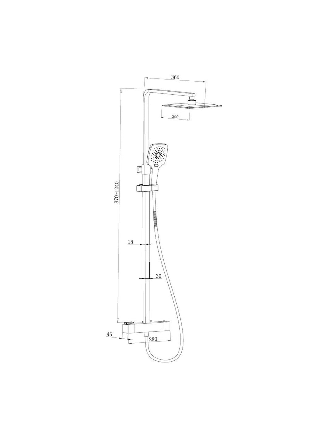 Menai Premium Square Thermostatic Overhead Shower Kit