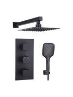 Load image into Gallery viewer, Black Concealed Thermostatic 3 Handle 2 Way Shower Kit with SS Head Square
