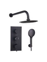 Load image into Gallery viewer, Black Concealed Thermostatic 3 Handle 2 Way Shower Kit with SS Head Round

