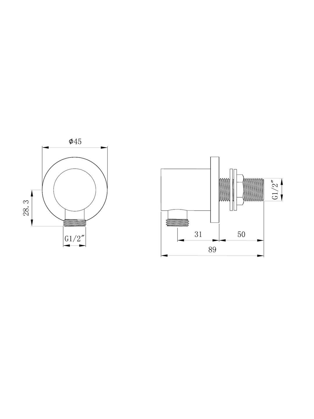 Brass Shower Wall Outlet Elbows Round