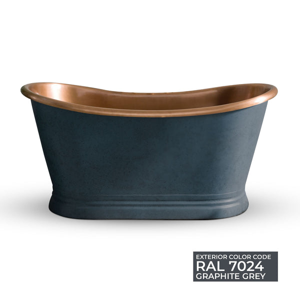 Slanted Cascading Base Copper Bathtub RAL 7024 Graphite grey Exterior & Antique Finish Interior