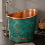 Load image into Gallery viewer, 39-Inch Japanese Soaking Copper Bathtub Hammered Antique Copper Interior Blue-Green Verdigris Patina Exterior
