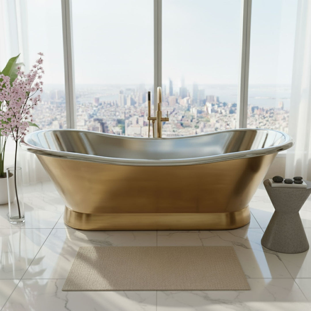 2000mm Slanting Base Brass Bathtub Nickel Interior