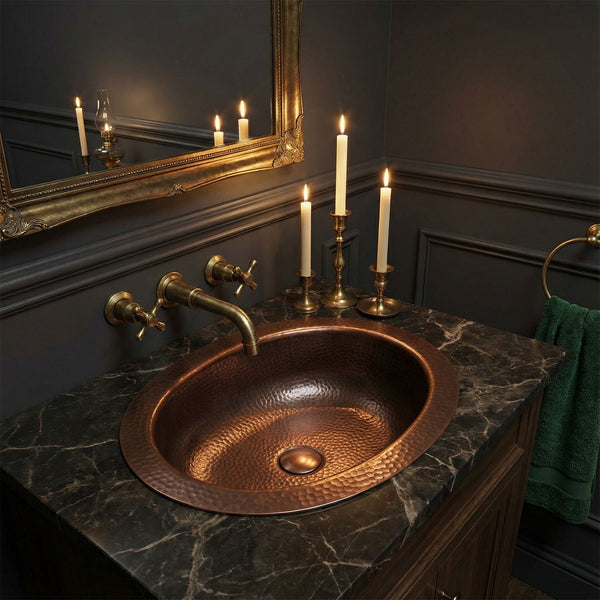 Oval Copper Sink Dark Antique 20 x 15.50 x 6 inch