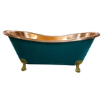 Load image into Gallery viewer, Copper Bathtub RAL 6004 Blue-Green Exterior &amp; Brass Clawfoot Legs
