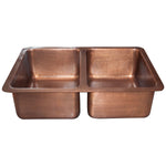 Load image into Gallery viewer, Double Bowl Single Wall Copper Kitchen Sink Hammered Antique Finish (without front apron)
