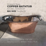 Load image into Gallery viewer, Straight Base Copper Bathtub Nickel Inside Big Size 74x28x28
