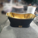Load image into Gallery viewer, Slanting Base Brass Bathtub Polished Brass Inside Black Outside
