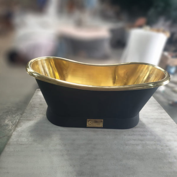 Slanting Base Brass Bathtub Polished Brass Inside Black Outside