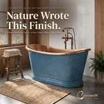 Load image into Gallery viewer, Slanted Cascading Base Copper Bathtub Verdigris Blue Patina Exterior &amp; Antique Finish Interior
