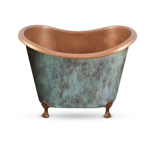 Clawfoot Copper Tub Style Basin Blue-Green Patina Exterior