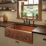 Load image into Gallery viewer, Single Bowl Flower Front Apron Copper Kitchen Sink

