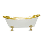 Load image into Gallery viewer, Clawfoot Brass Bathtub Polished Brass Interior &amp; Matt White Exterior Finish
