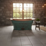 Load image into Gallery viewer, Straight Base Copper Bathtub Hammered Antique Finish Interior &amp; Blue Green Patina Exterior Finish
