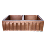 Load image into Gallery viewer, Double Bowl Vertical Parallel Lines Front Apron Copper Kitchen Sink
