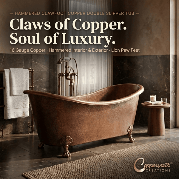 Hammered Clawfoot Copper Double Slipper Tub
