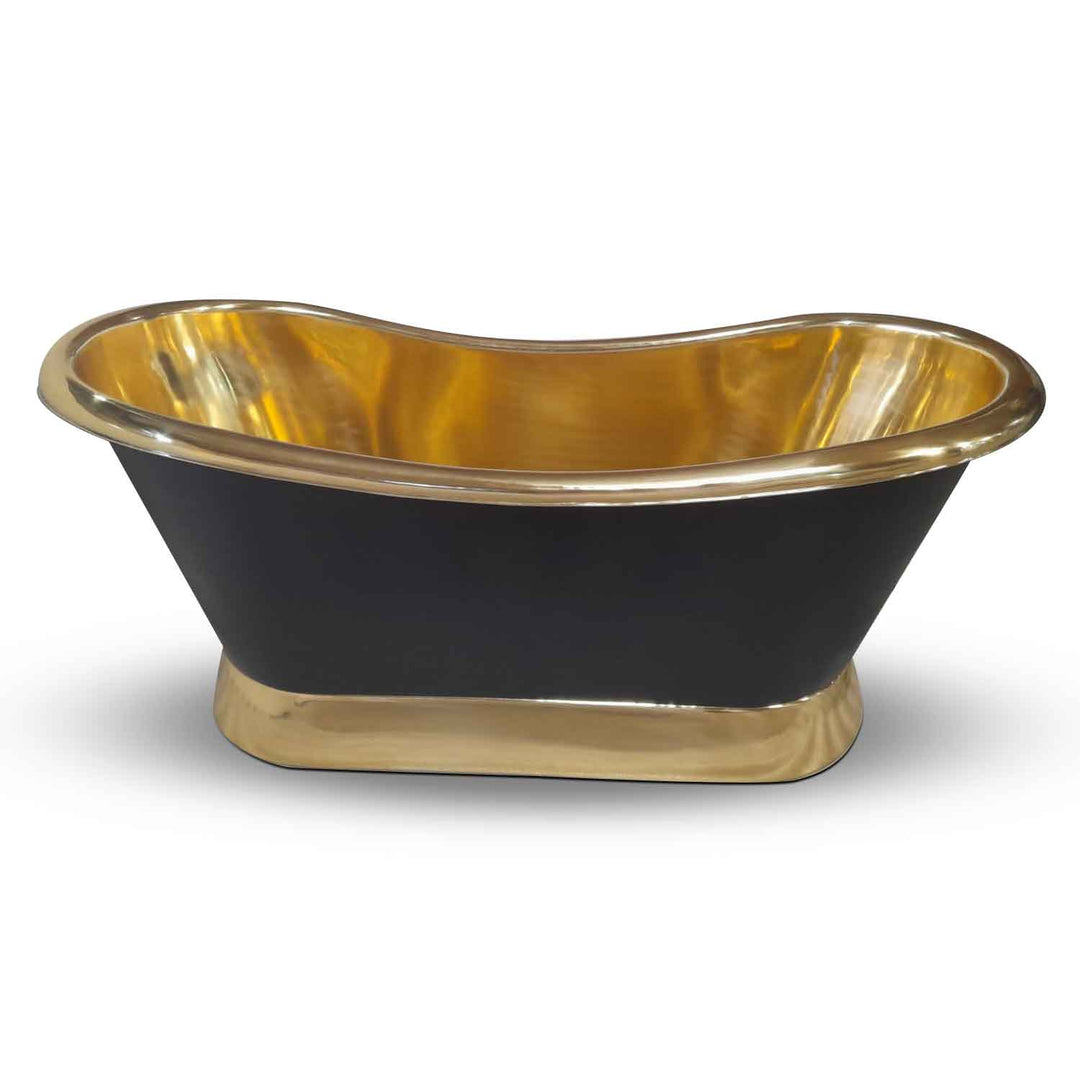 Slanting Base Brass Bathtub Polished Brass Inside & on Base Black Outside