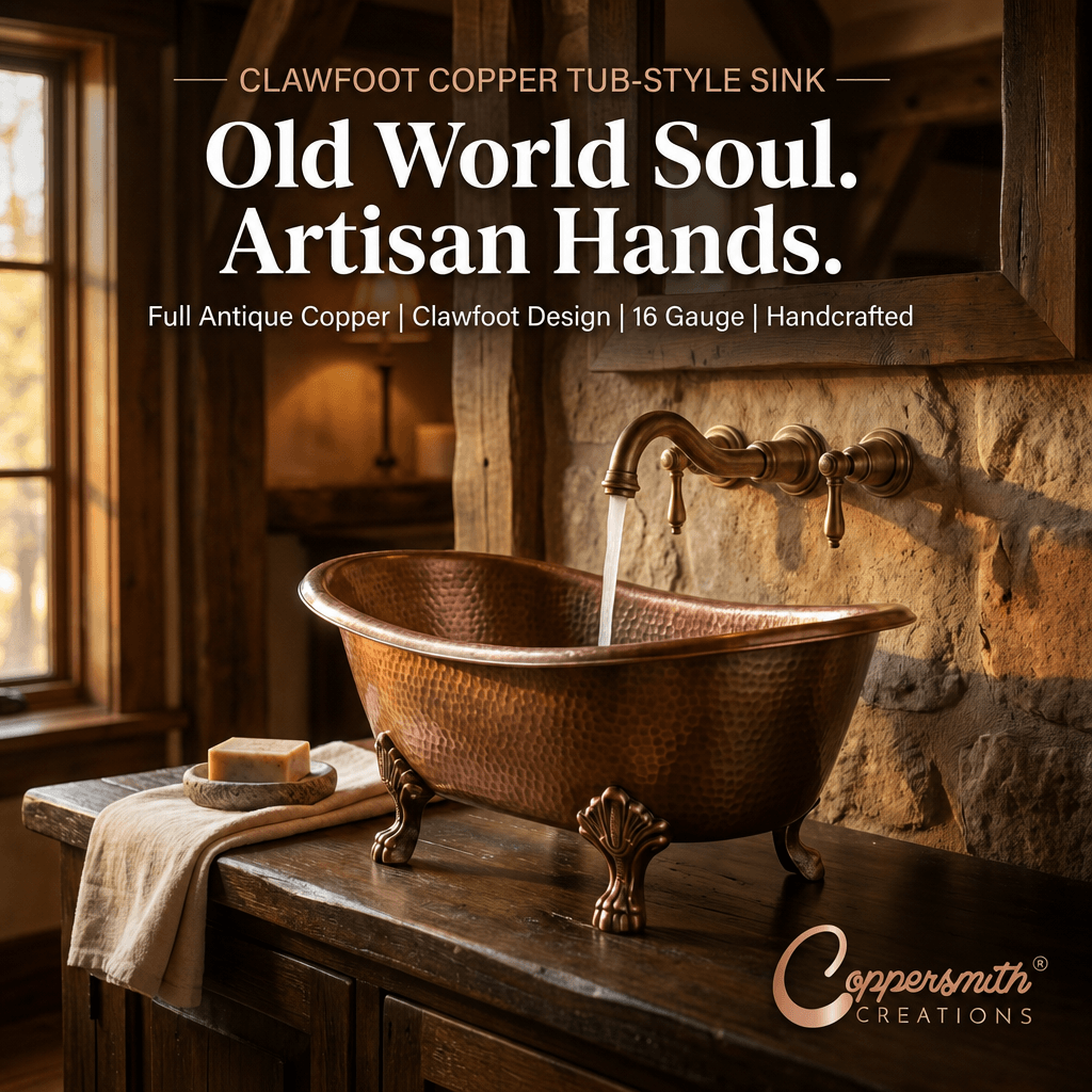 Clawfoot Copper Tub-Style Sink Full Antique Copper Finish