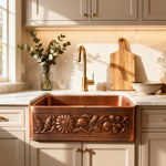 Load image into Gallery viewer, Copper Farmhouse Sink Sunflower Front Apron

