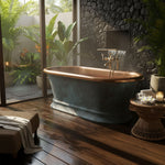 Load image into Gallery viewer, Pedestal Copper Bathtub Patina Exterior &amp; Polished Copper Interior
