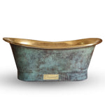 Load image into Gallery viewer, Straight Base Brass Bathtub Patina Exterior &amp; Polished Brass Interior Finish
