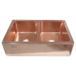 Load image into Gallery viewer, Double Bowl Smooth Front Apron Copper Kitchen Sink Plain Shiny Finish
