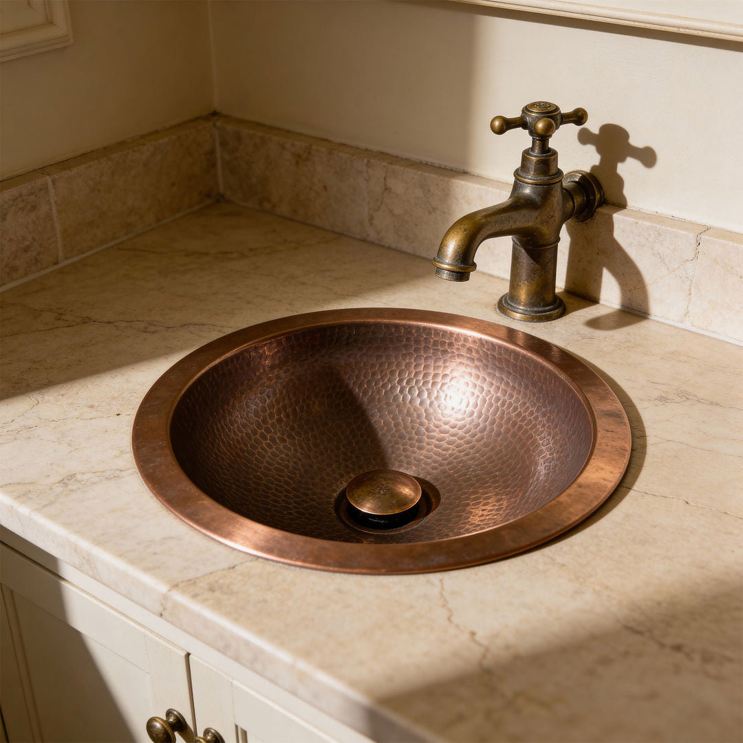 Round Hammered Copper Bowl Sink