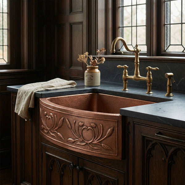 D Shape Petal Front Apron Copper Kitchen Sink