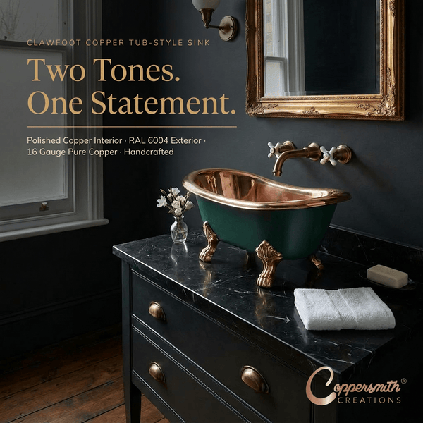 Clawfoot Copper Tub Style Sink Polish Copper Inside & RAL 6004 Outside