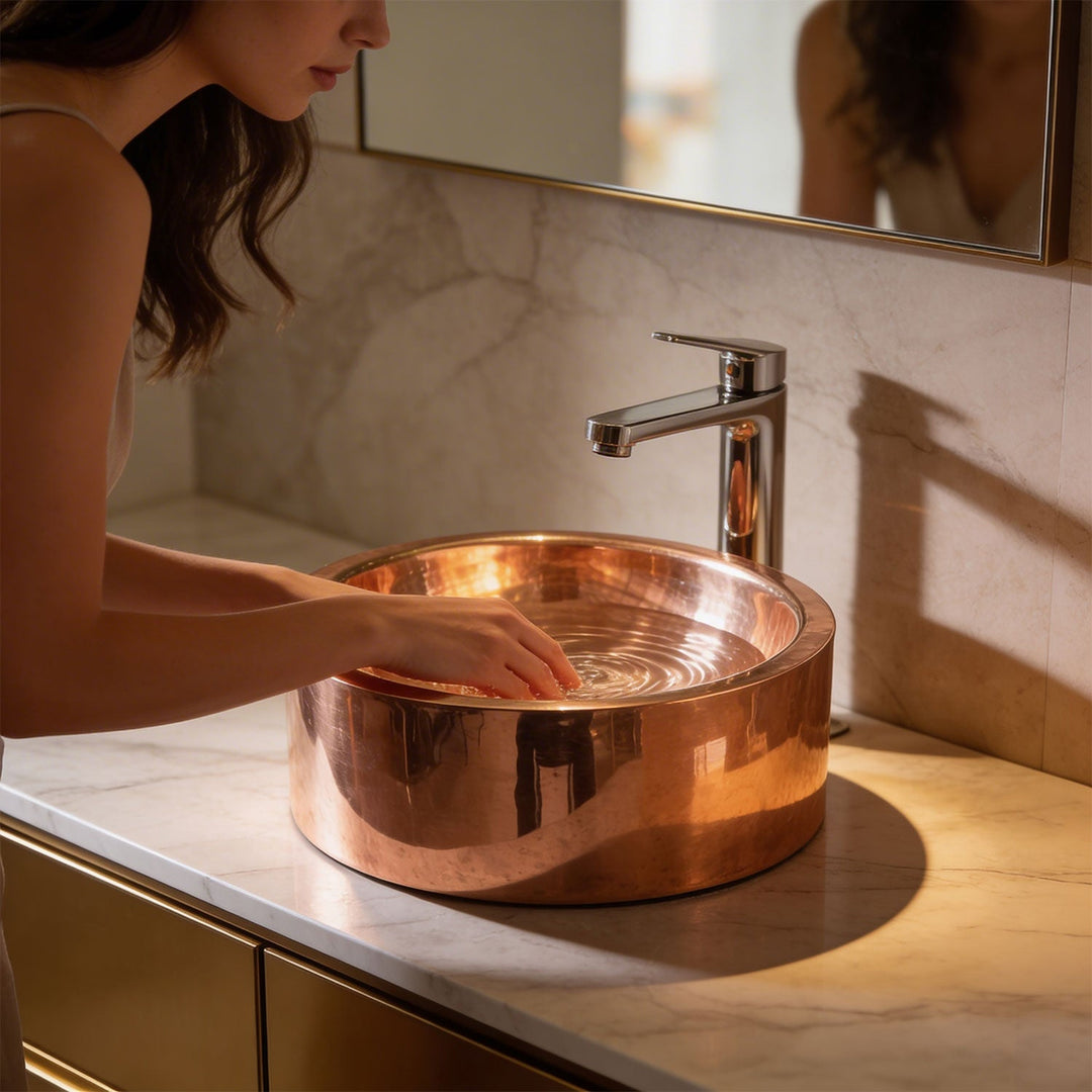 Double wall Copper Sink Shiny Copper Finish Inside Outside