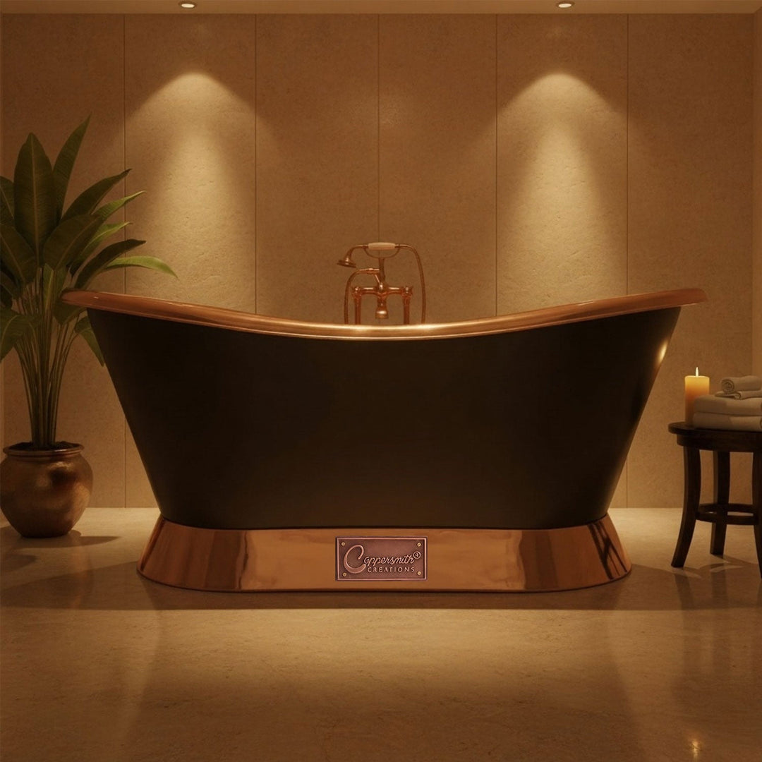 Slanting Base Copper Bathtub Copper Inside & on Base Black Outside