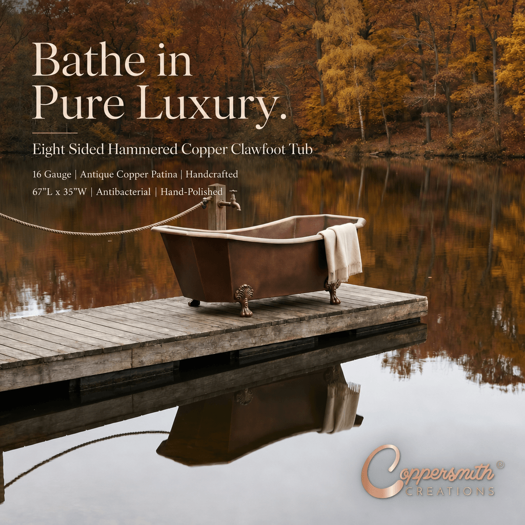 Eight Sided Hammered Copper Clawfoot Tub