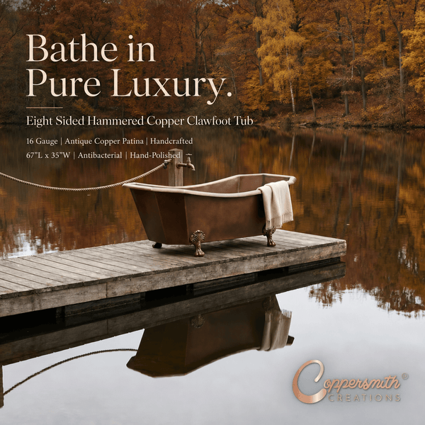 Eight Sided Hammered Copper Clawfoot Tub