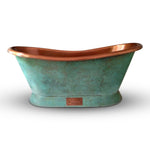 Load image into Gallery viewer, Slanting Base Copper Bathtub Copper Interior &amp; Blue Green Patina Exterior Finish
