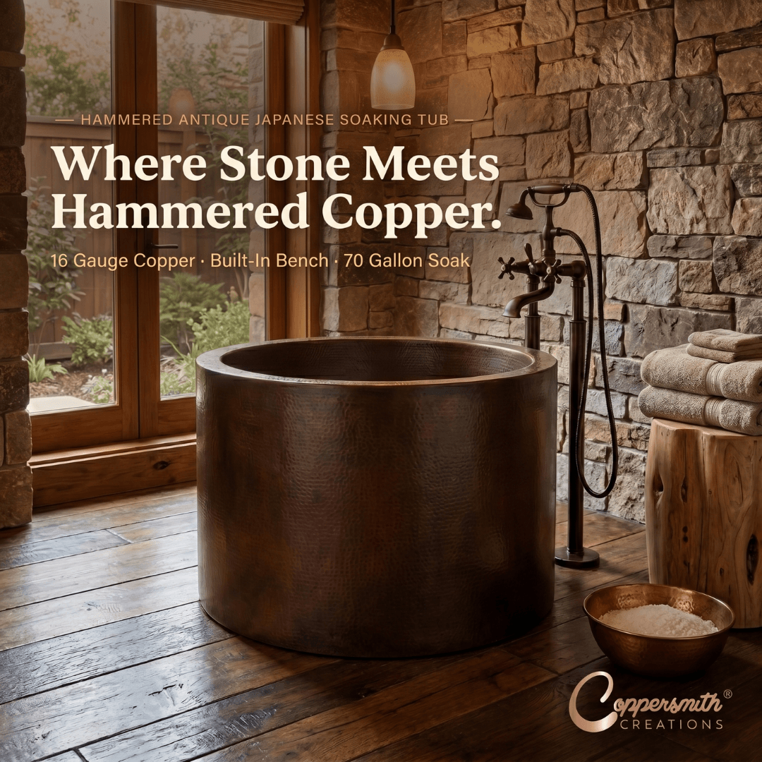 45-inch Hammered Antique Japanese Style Soaking Copper Bathtub
