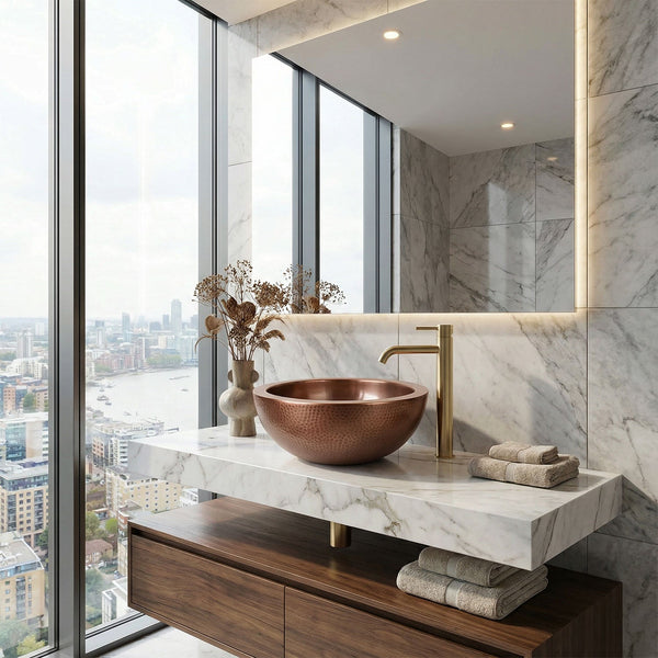 Double Wall Copper Sink Outside Hammered Inside Smooth 16