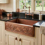 Load image into Gallery viewer, Single Bowl Petal Front Apron Copper Kitchen Sink
