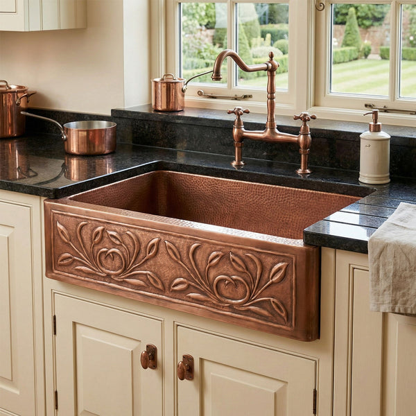 Single Bowl Petal Front Apron Copper Kitchen Sink