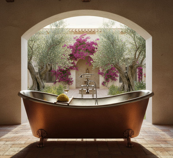 Copper Clawfoot Tub Nickel Interior Antique Hammered Copper Exterior Double Slipper