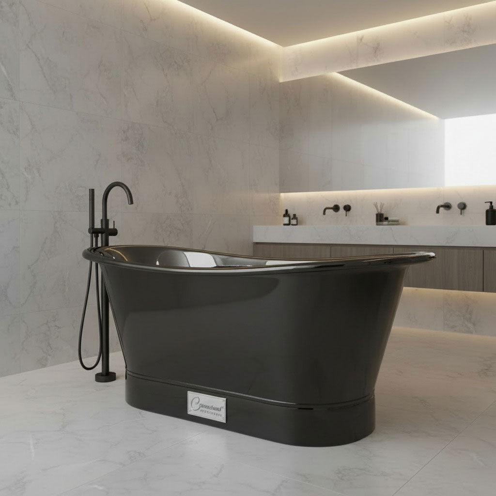 Straight Base Stainless Steel Bathtub Black Exterior Finish