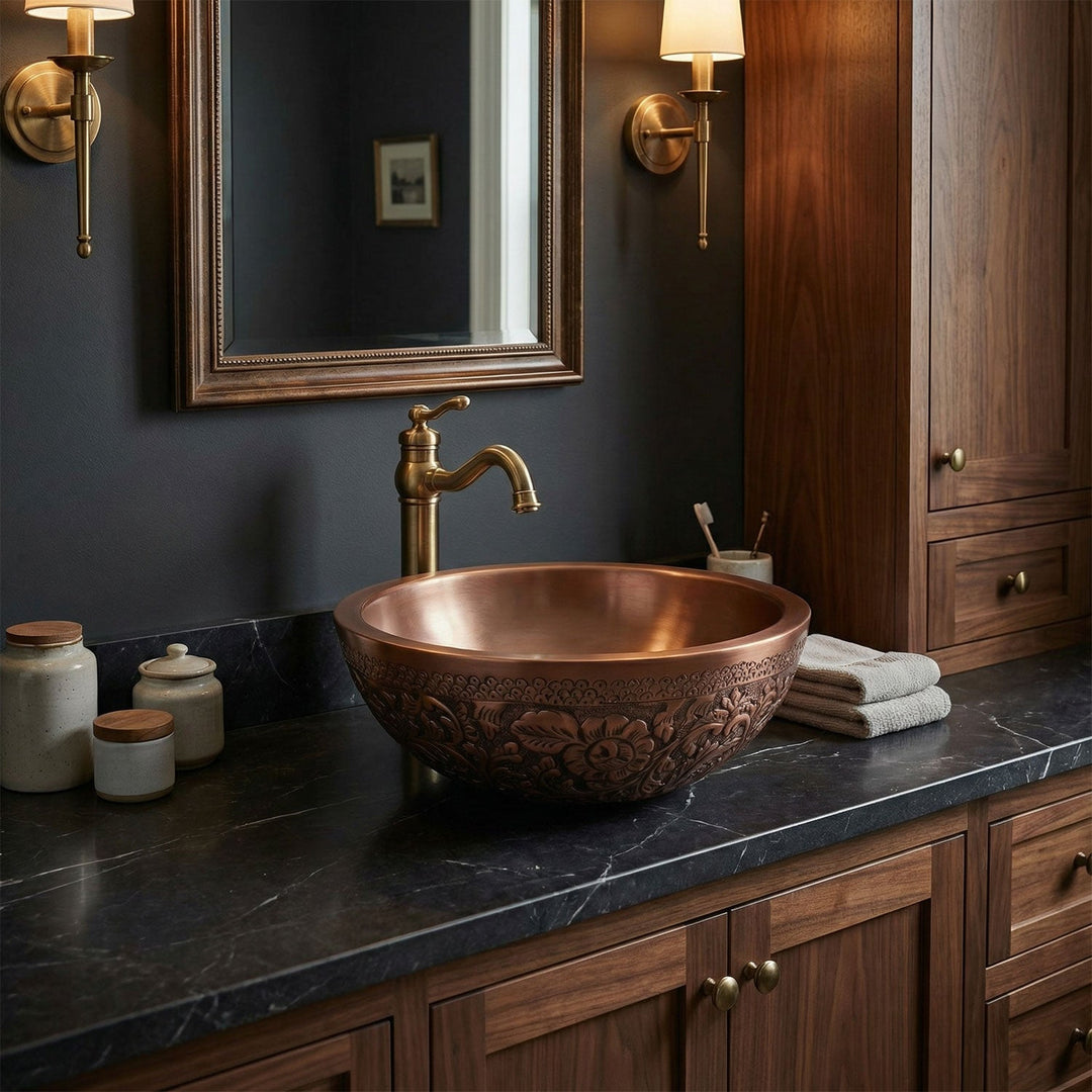 Double Wall Copper Sink Embossing Outside Inside Plain