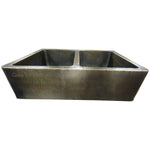 Load image into Gallery viewer, Double Bowl Hammered Front Apron Antique Brass Kitchen Sink
