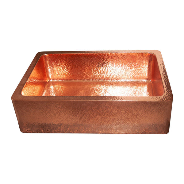 Single Bowl Hammered Front Apron Copper Kitchen Sink Shining Copper Finish