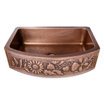 Load image into Gallery viewer, D Shape Sunflower Front Apron Copper Kitchen Sink
