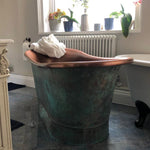 Load image into Gallery viewer, Copper Bathtub Copper Interior &amp; Blue-Green Patina Exterior with Beading on Base
