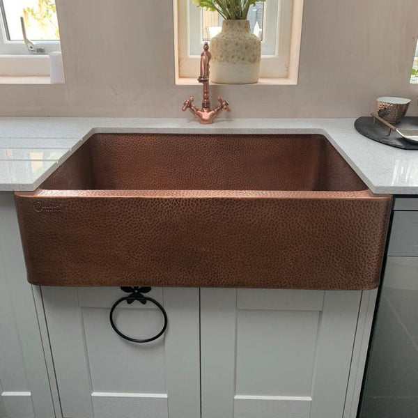 Single Bowl Hammered Front Apron Copper Kitchen Sink Antique Finish