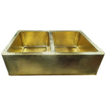 Load image into Gallery viewer, Double Bowl Hammered Front Apron Shining Brass Kitchen Sink
